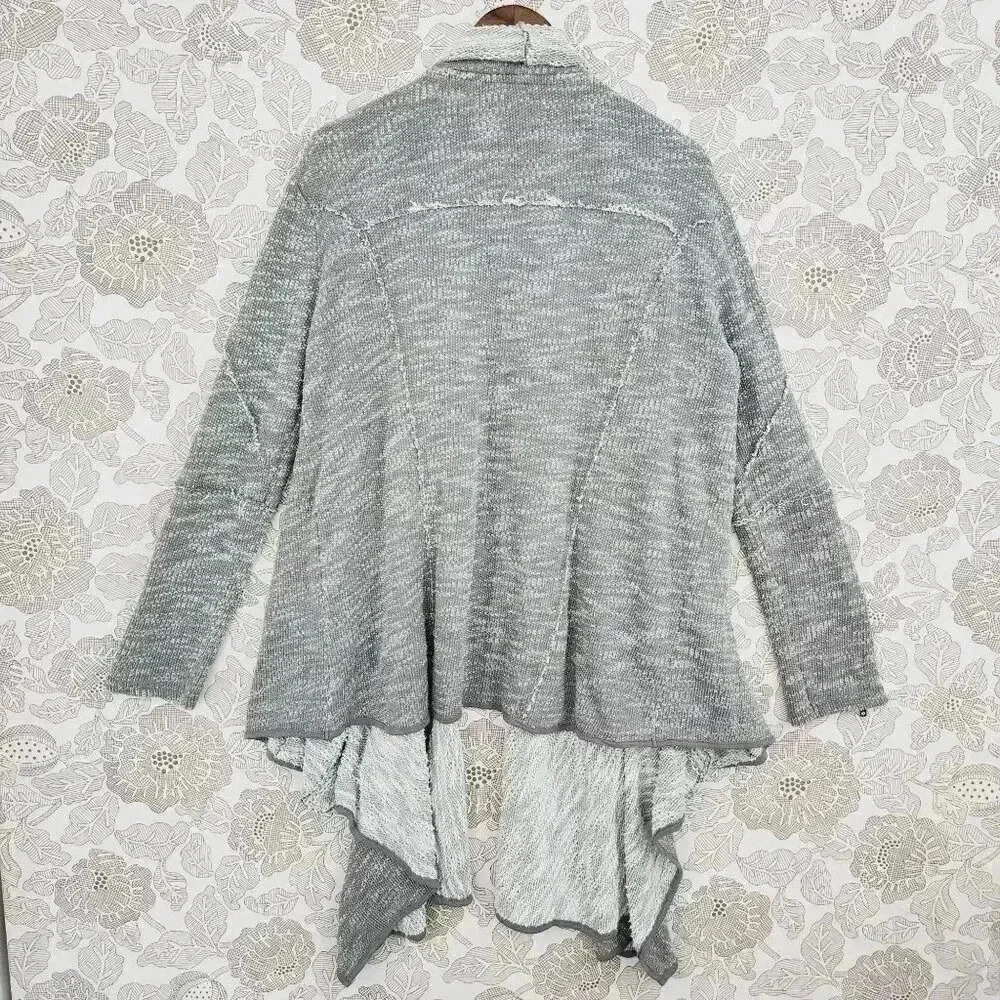 Free People Womens Gray Knit Cardigan Sweater Open front Waterfall  Zipper M - Picture 2 of 6